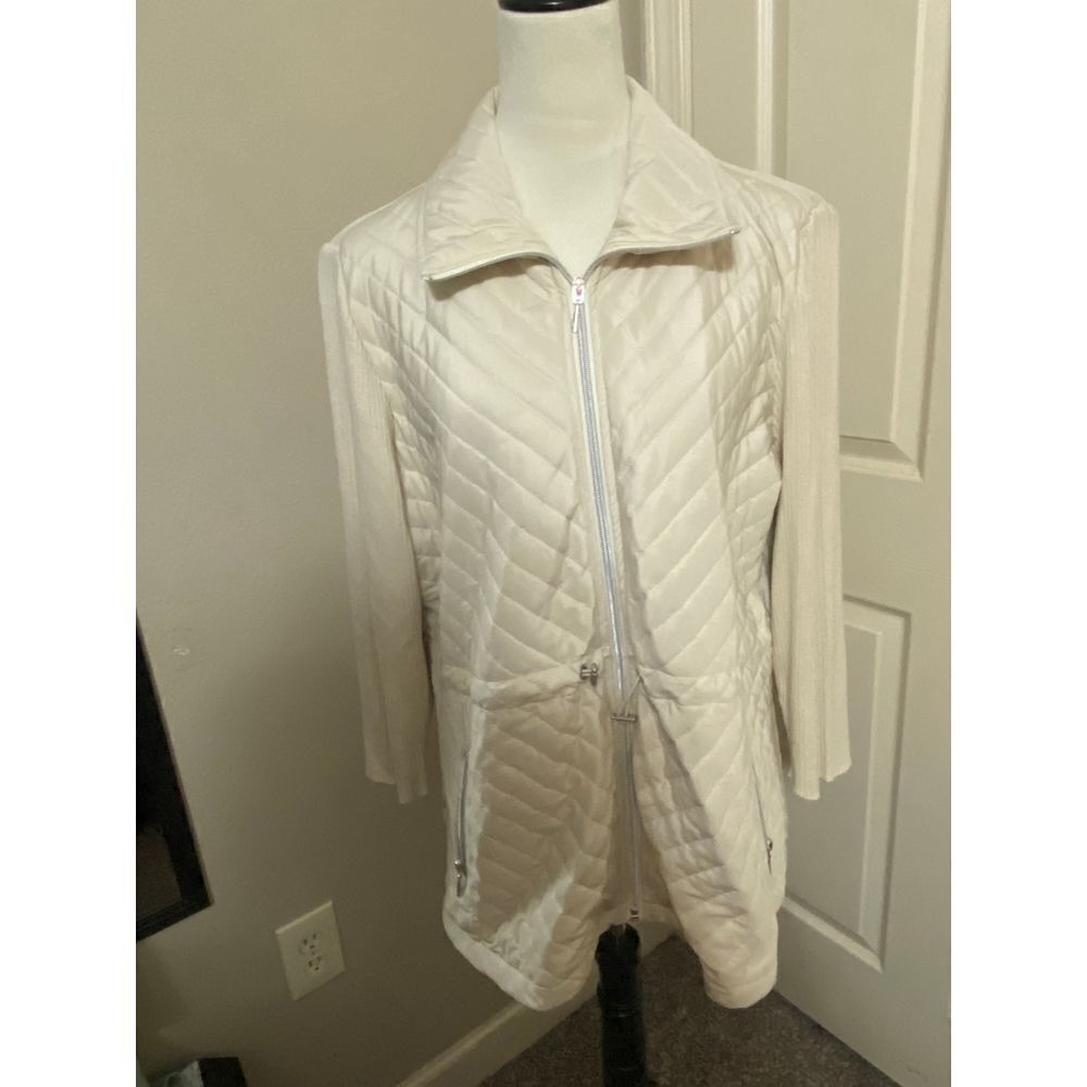 Multiples‎ Women's 1X White Quilted Zip-Up Jacket Cozy Winter Outerwear